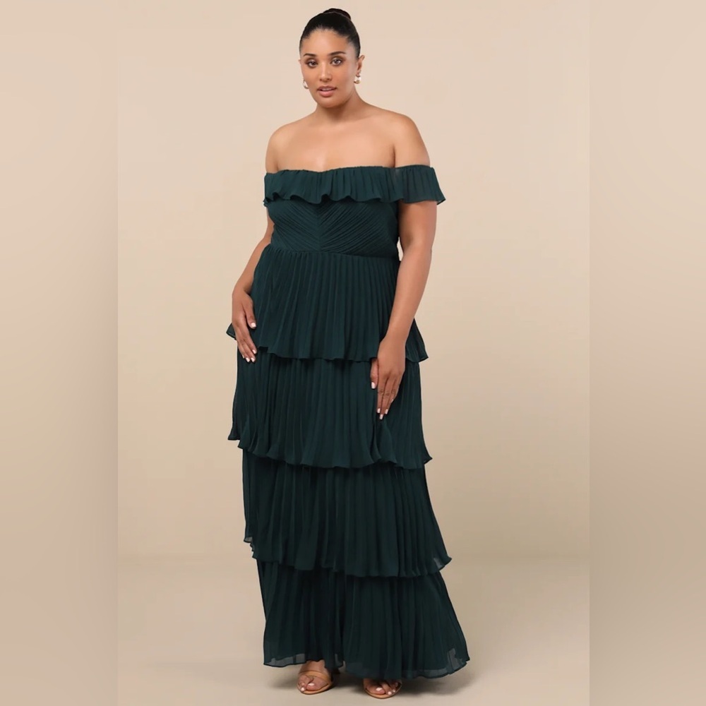 Lulus Always Remarkable Emerald Pleated Off-the-Shoulder Maxi Dress - Picture 5 of 12